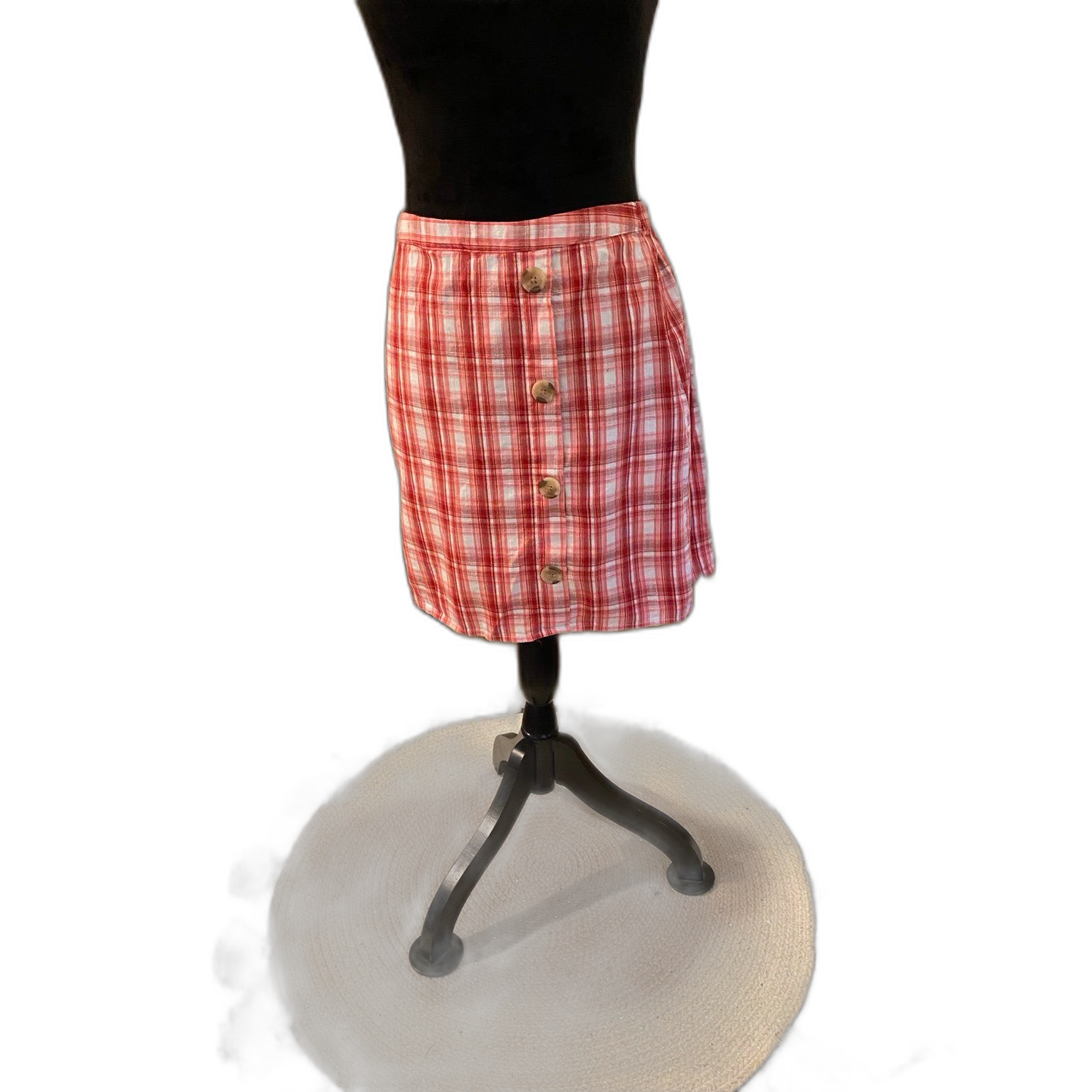 Arizona Skirt Nwt Size Large Red Pink Plaid Elastic Waist 4 Summer Vacation